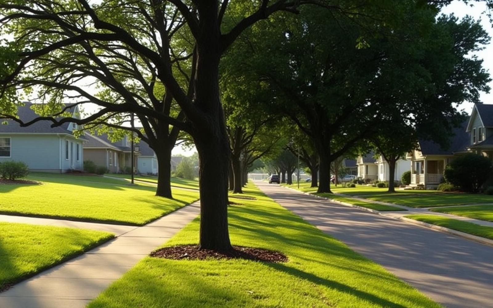 Tree-lined residential street in an Edmond, Oklahoma neighborhood